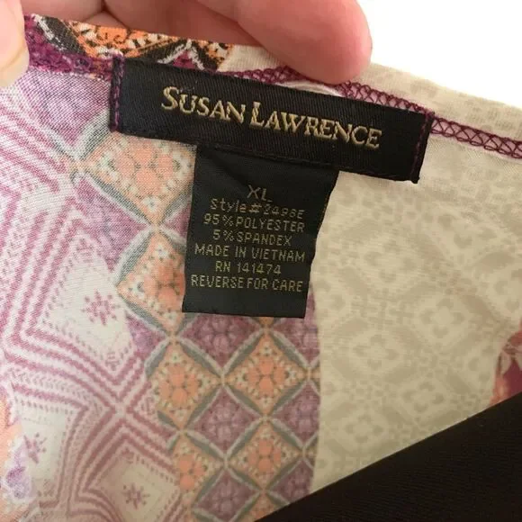 Susan Lawrence Stretch Tee Colorful Patterns Size XL - Picture 2 of 7